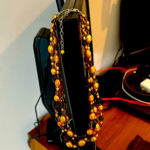 Tan and brown, three strand, glass beaded 8 inch necklace from Ross Simons! - Picture 2 of 2